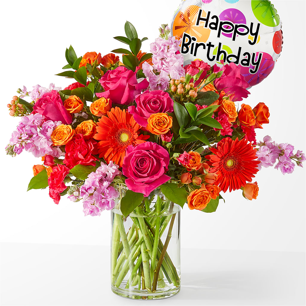 Fiesta Bouquet with Birthday Balloon – Life Of A Flower, Dallas TX