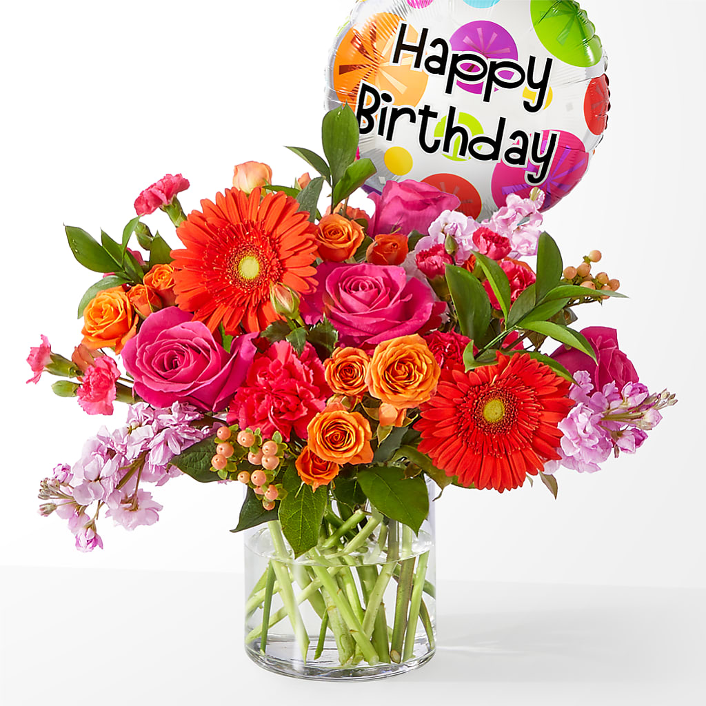 Fiesta Bouquet with Birthday Balloon – Life Of A Flower, Dallas TX