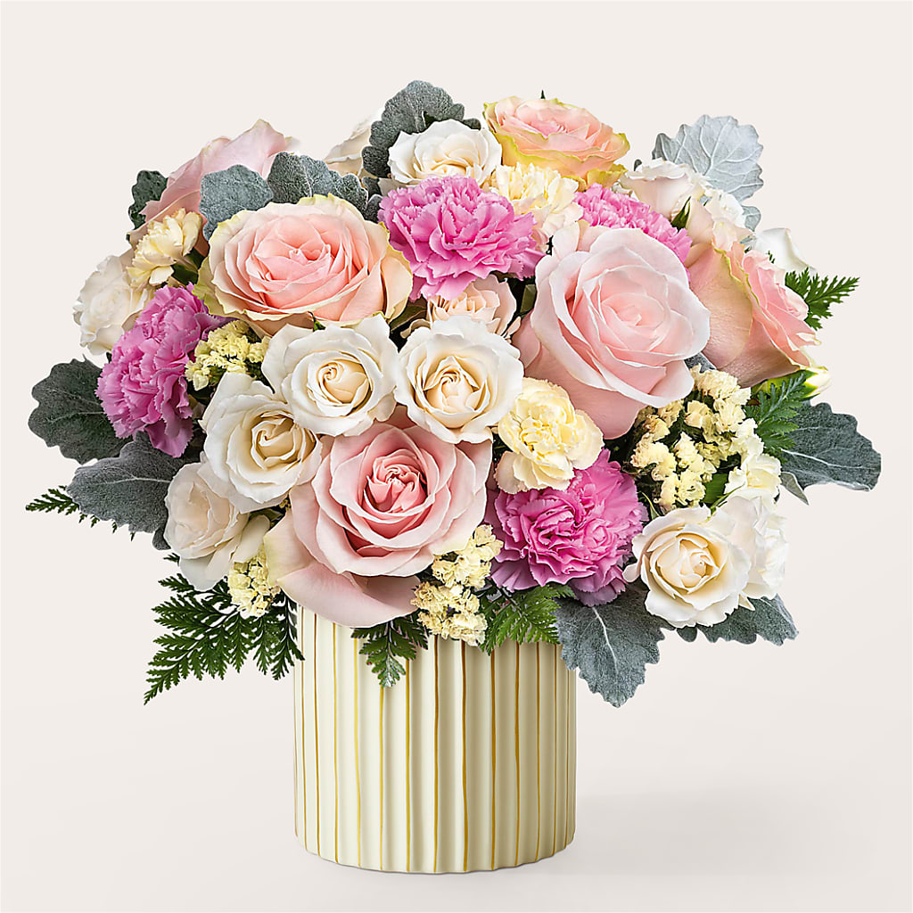 Blissful Moments Bouquet with Ivory Vase – Life Of A Flower, Dallas TX