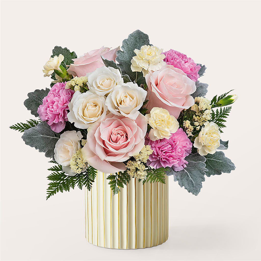 Blissful Moments Bouquet with Ivory Vase – Life Of A Flower, Dallas TX