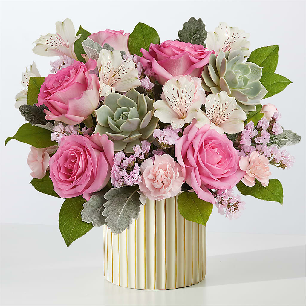 Dusty Rose Bouquet with Ivory Vase – Life Of A Flower, Dallas TX