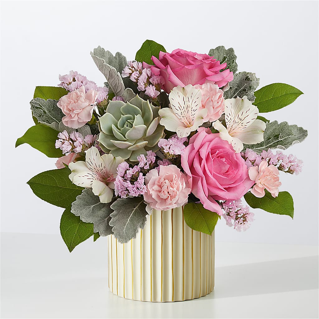 Dusty Rose Bouquet with Ivory Vase – Life Of A Flower, Dallas TX