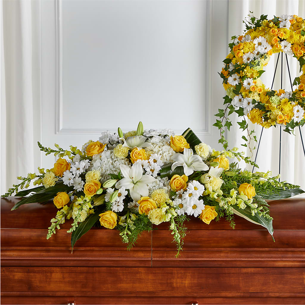Golden Harmony Casket Spray – Life Of A Flower, Dallas TX