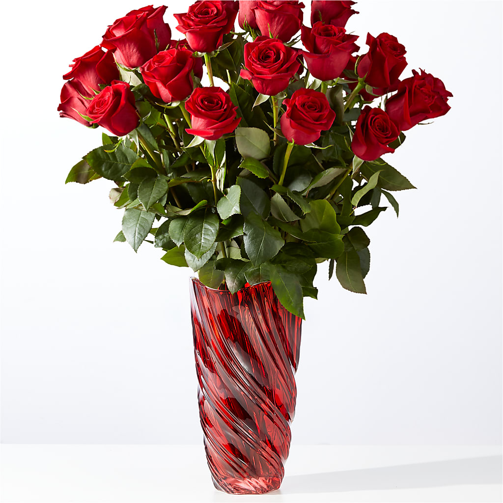 Classic Love Red Rose Bouquet with Luxe Swirl Vase – Life Of A Flower, Dallas TX