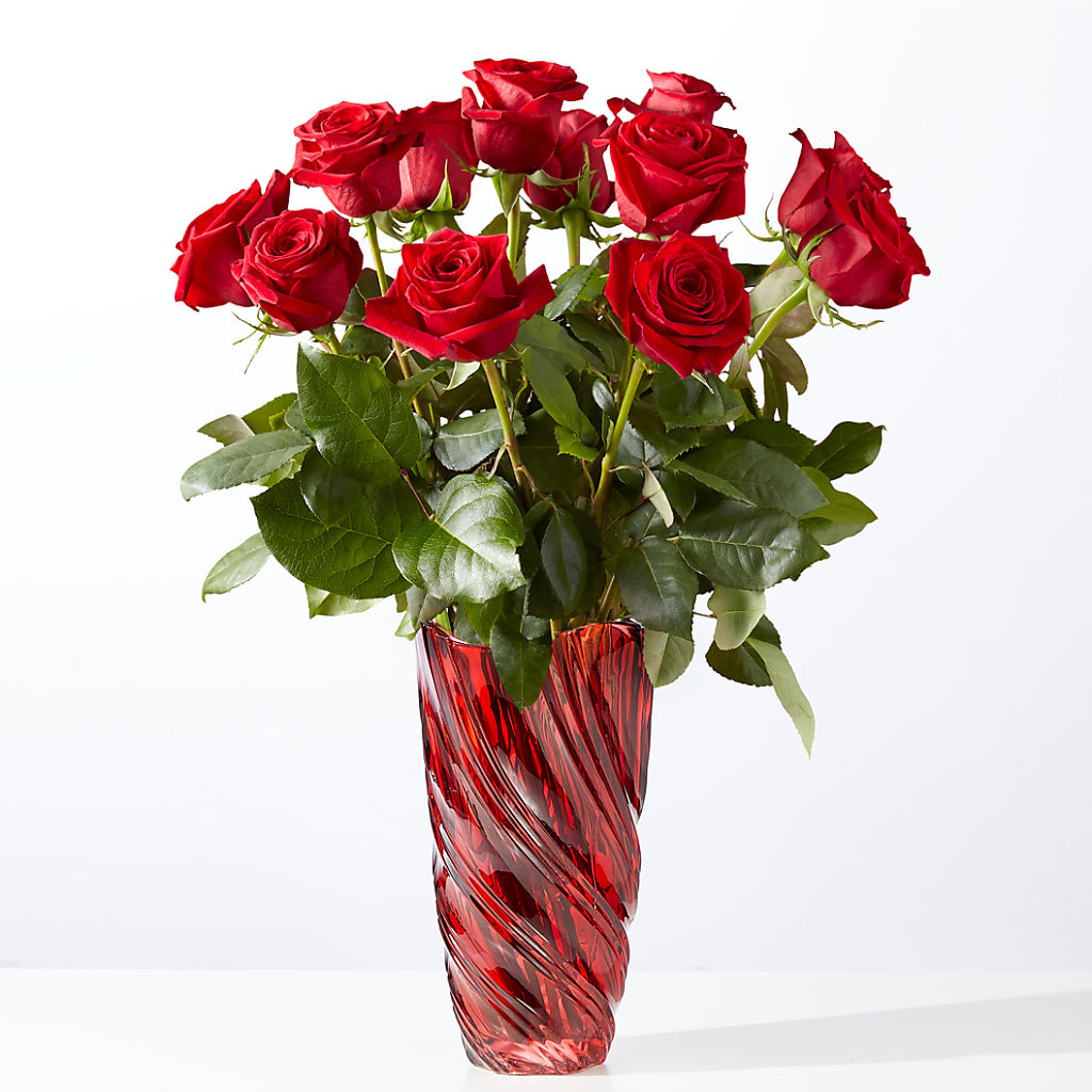 Classic Love Red Rose Bouquet with Luxe Swirl Vase – Life Of A Flower, Dallas TX