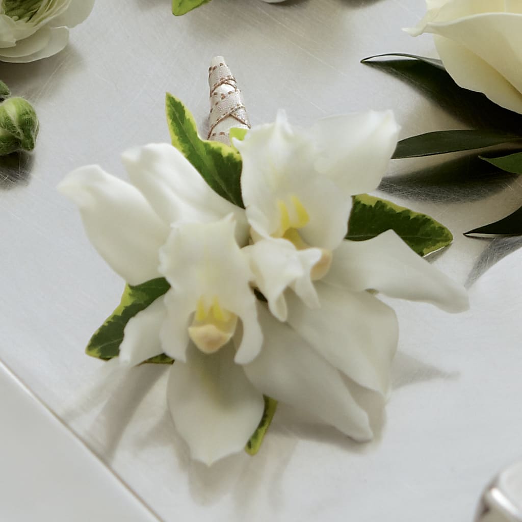 White Mini Cymbidium Boutonniere – Life Of A Flower, Dallas TX